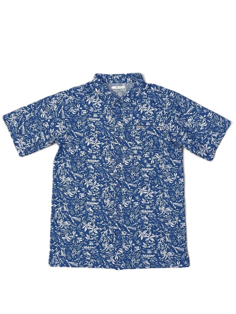 Columbia PFG Button Up Fishing Shirt Boys XL 18/20 Blue Vented Slack Tide Kona